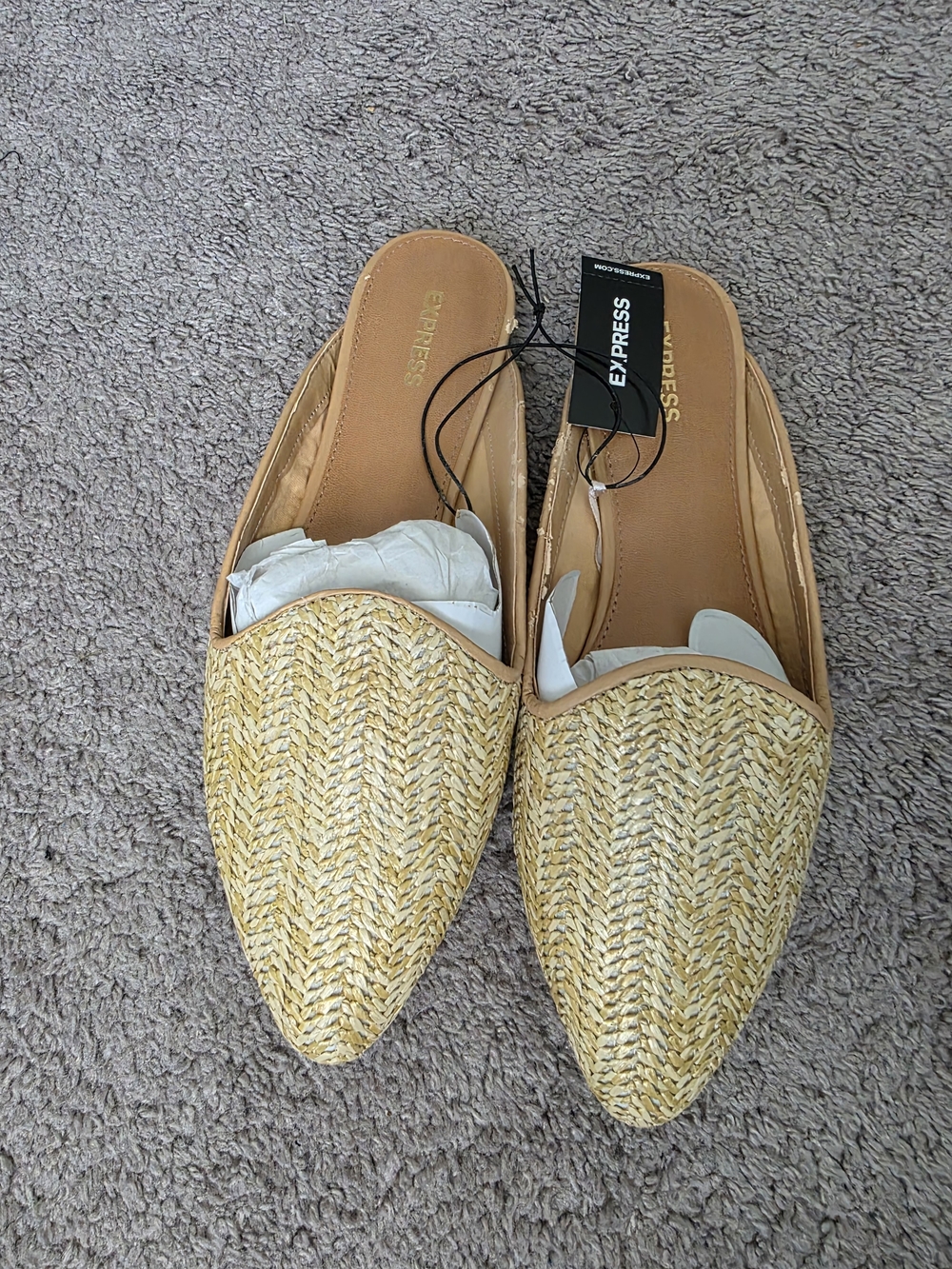 Express Women's Tan Raffia Slip-On Mules